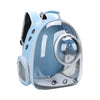 A light blue transparent portable backpack designed for pets, featuring a mesh opening.