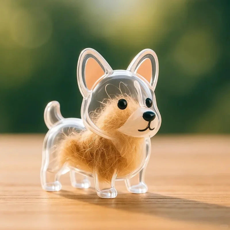 Clé USB en silicone claire avec une petite figurine de chien fluffy à fourrure brun clair et grandes oreilles.
