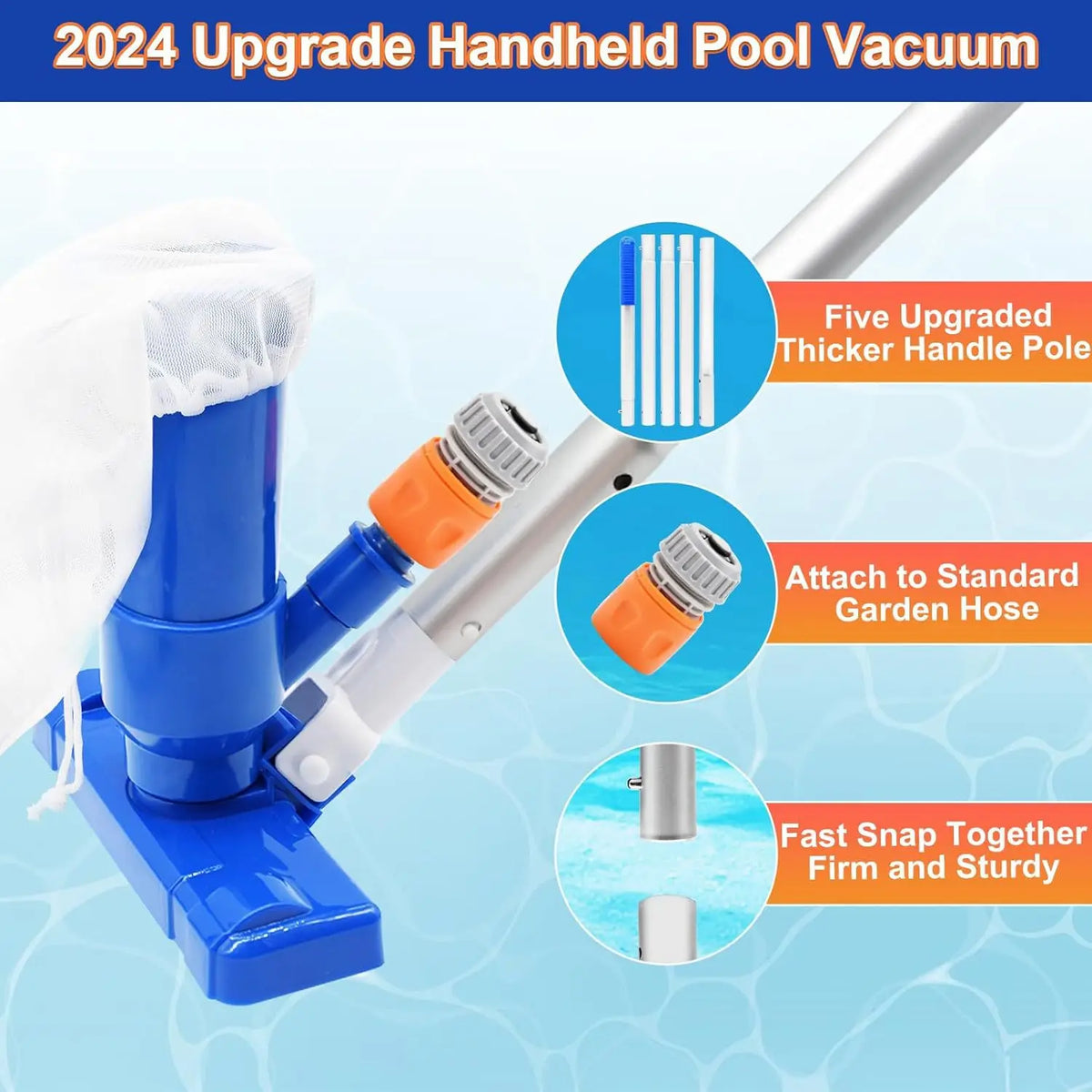Pool Vacuum Cleaner with 4-Section Pole for Above Ground Pools & Spas