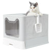 Foldable Cat Litter Box with Front Entry, Top Exit, and Drawer Tray
