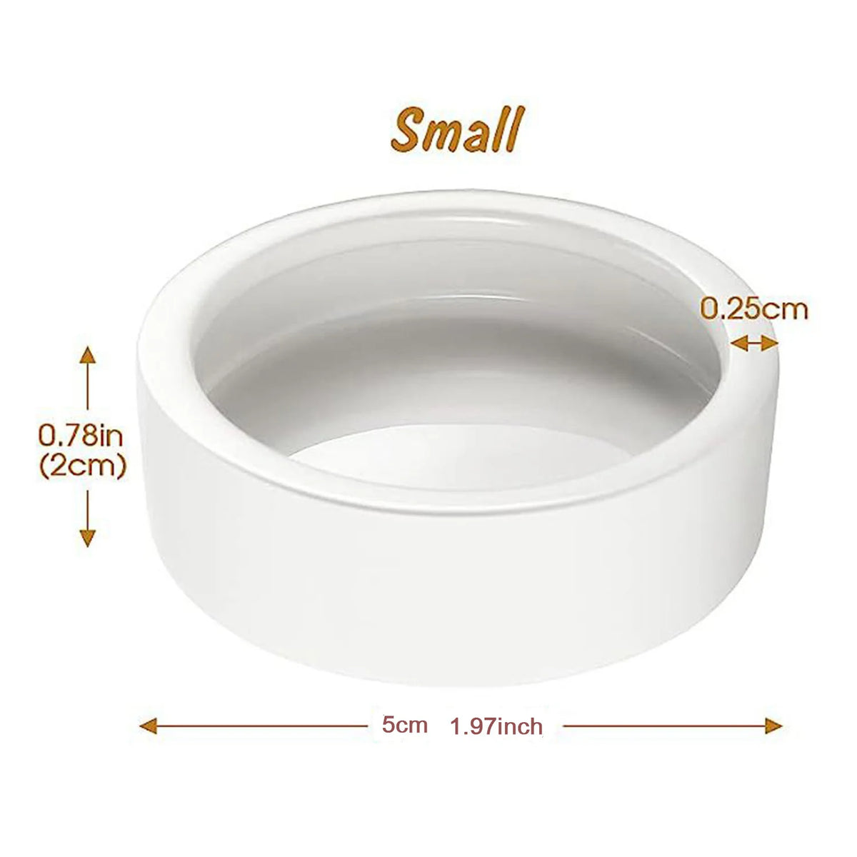 White ceramic reptile feeding bowl with a diameter of 5cm and a height of 0.78 inches.