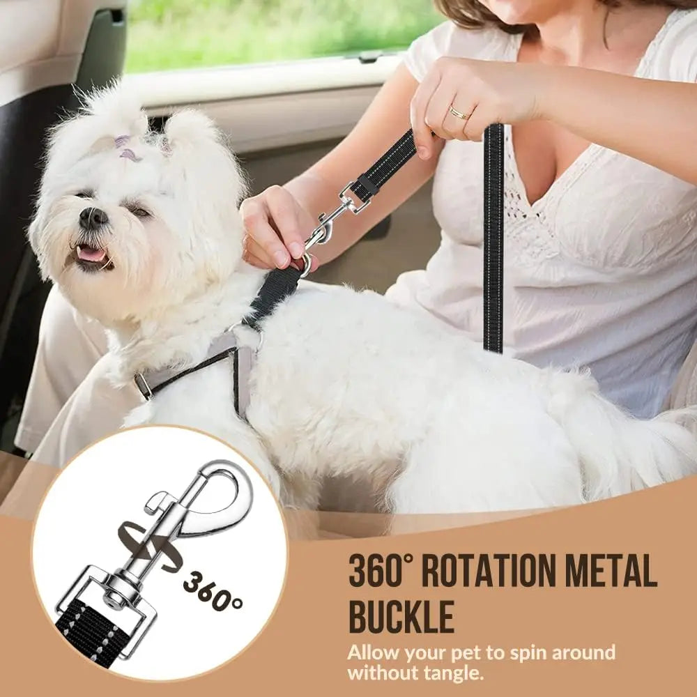 Adjustable Dog Car Seat Belt with Elastic Bungee and Reflective Stitching
