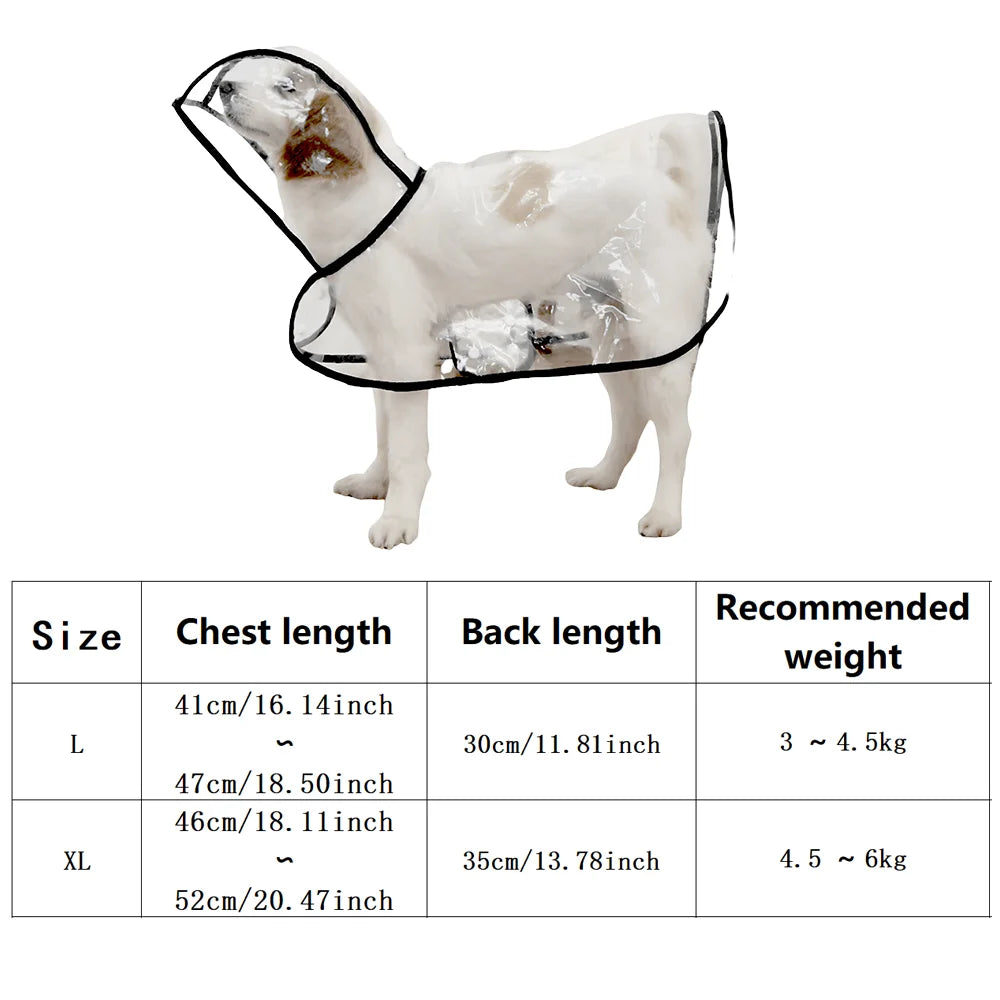 Transparent Waterproof Dog Raincoat for Medium to Large Dogs