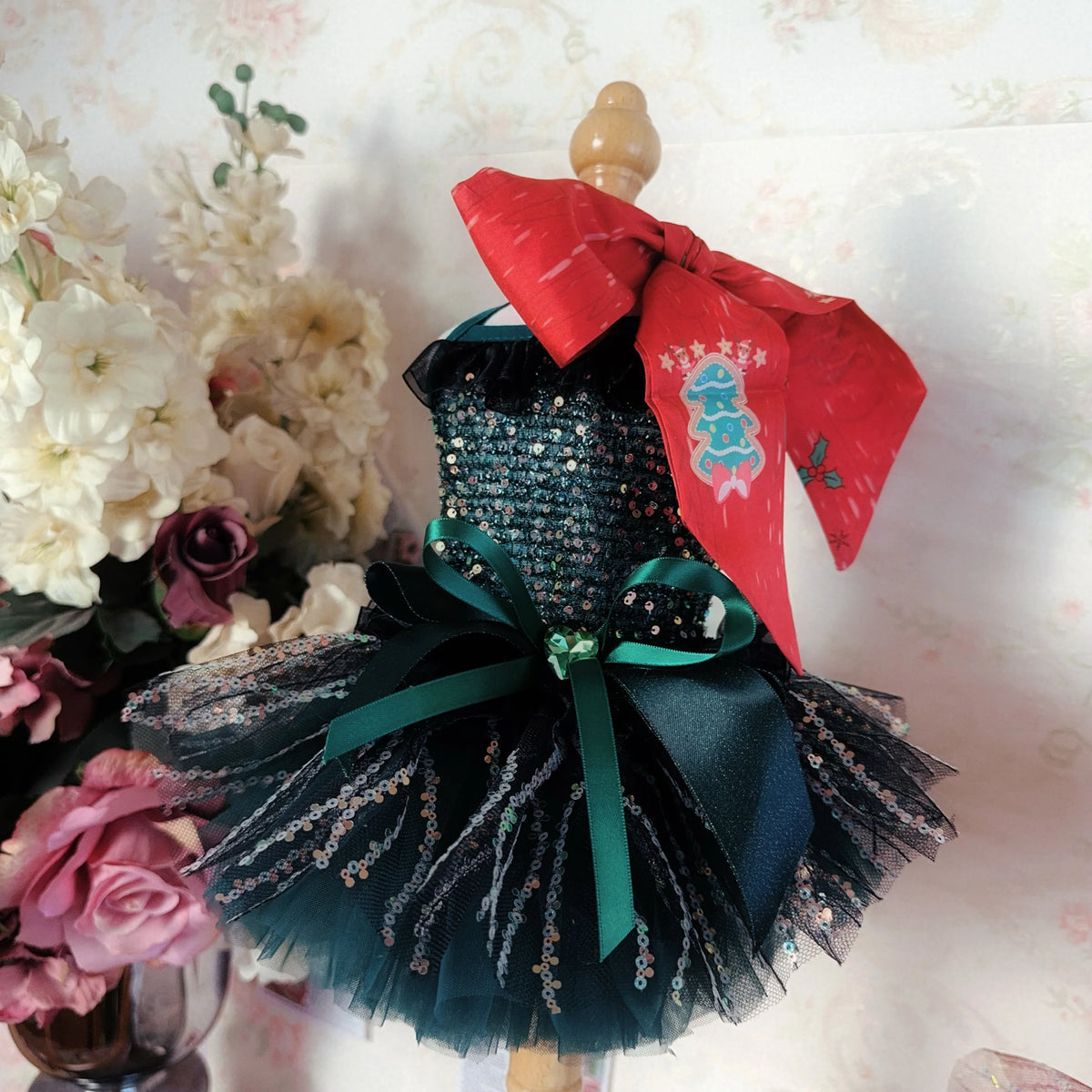 Sequin Princess Dress with Crystal Bow for Small & Medium Dogs
