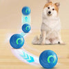 A fluffy Shiba Inu dog sitting next to several blue interactive pet balls with glowing green accents.