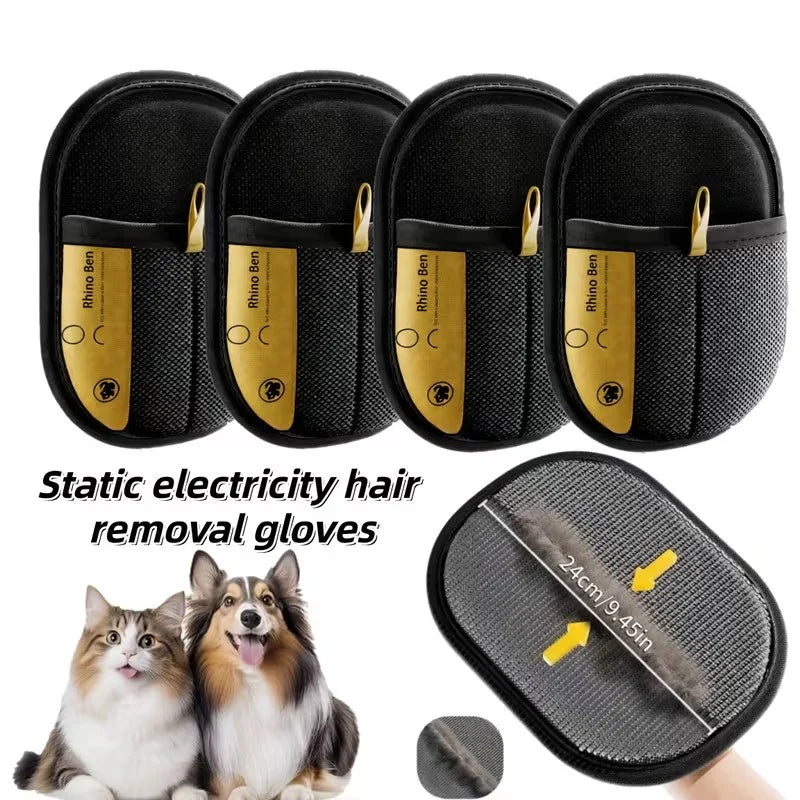 Set schwarze elektrostatische Haarentfernungshandschuhe für Haustiere, neben Katzen und Hunden
