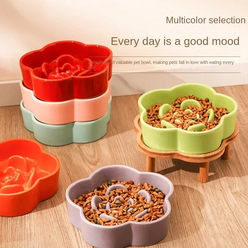Ceramic Slow Feeder Bowl for Cats and Small Dogs