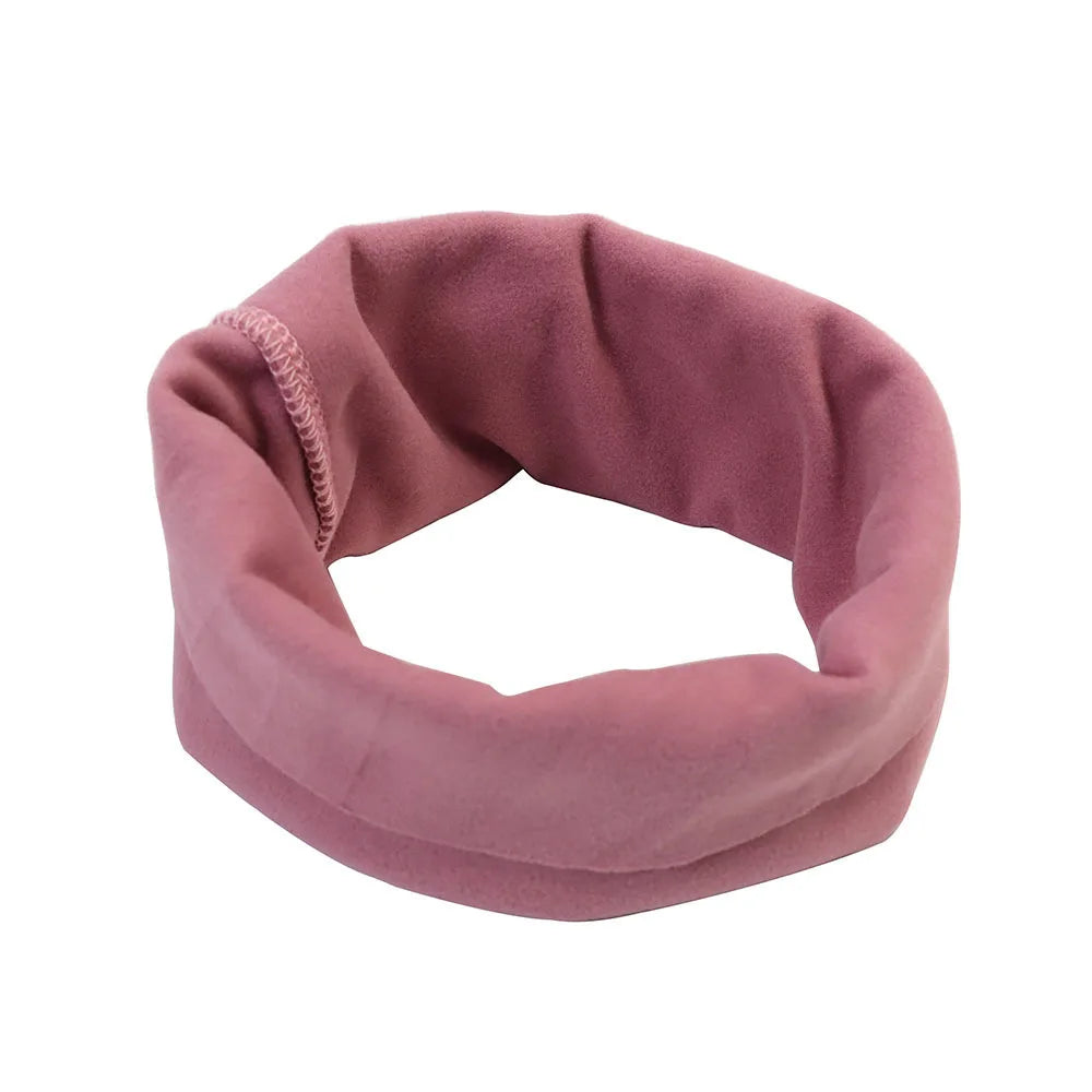 A soft mauve dog earmuff hat designed for warm noise-shielding ear cover.