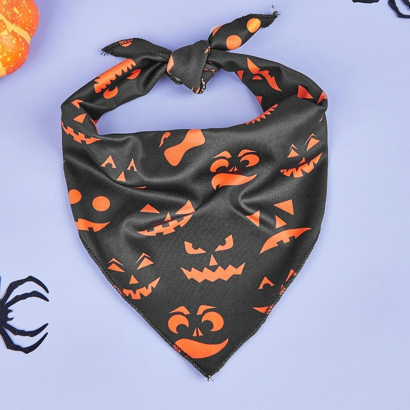 Halloween Dog Bandana with Pumpkin and Spider Web Design