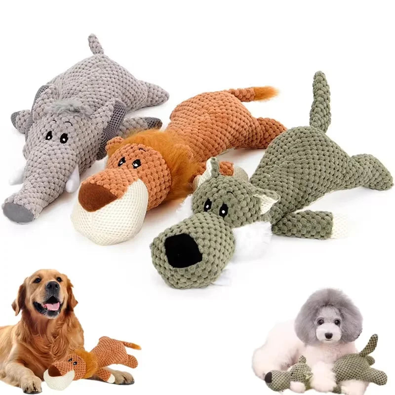 Bite-Resistant Plush Dog Toy Lion Wolf Elephant Squeaky