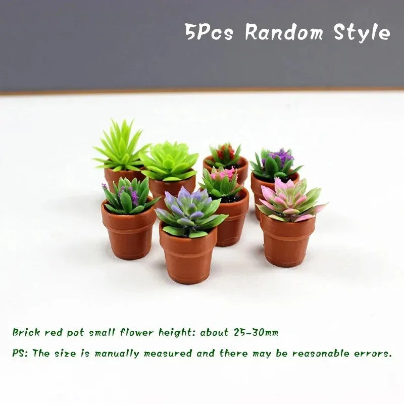 Set of 5 Miniature Potted Plants for Dollhouse Scenes