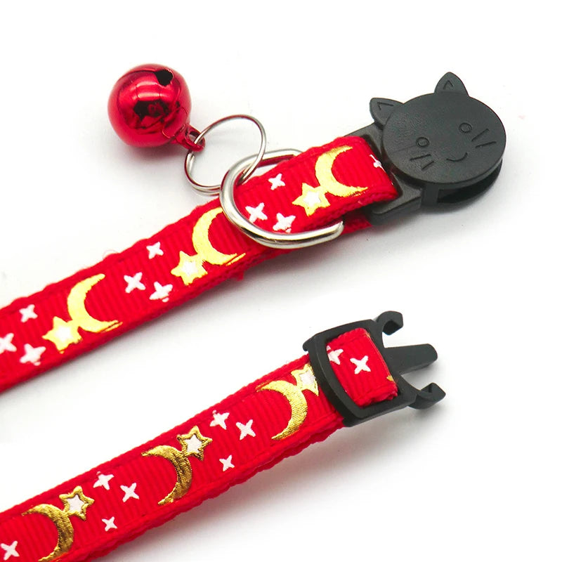 Reflective Star and Moon Cat Collar with Bell