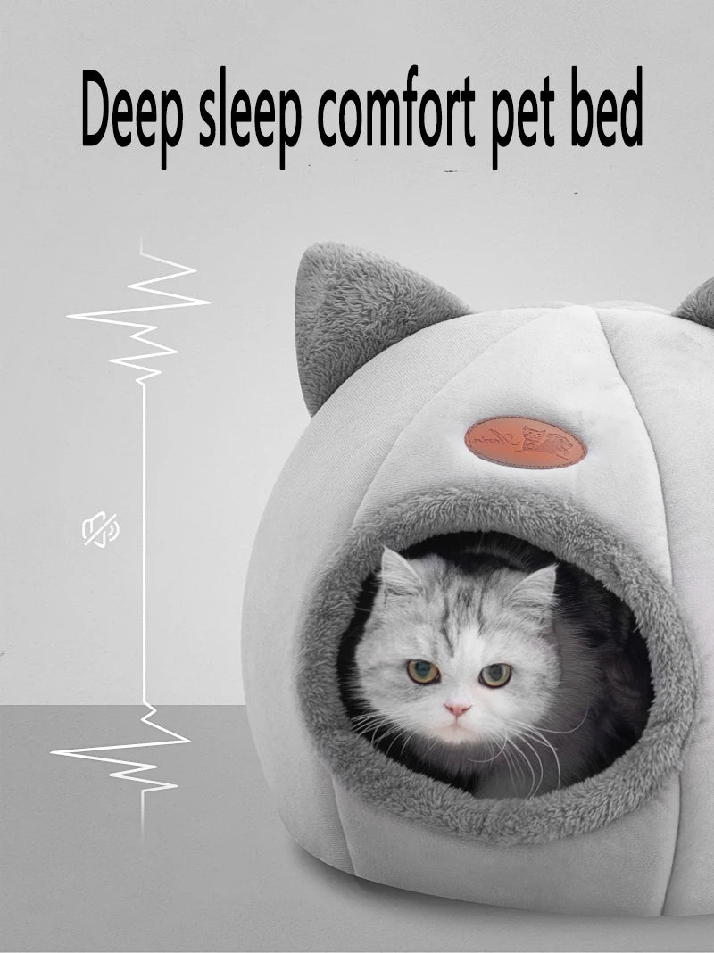 Cat Head-Shaped Cozy Cave Bed for Small to Medium Pets
