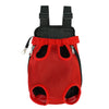 Red breathable pet carrier backpack with black straps and mesh openings for small dogs and cats