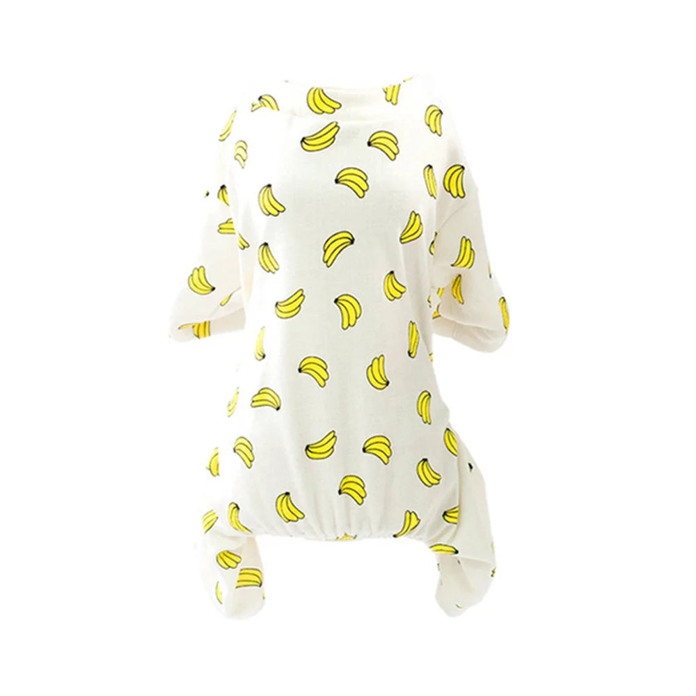 White cotton pet pajamas for dogs and cats with yellow stripes