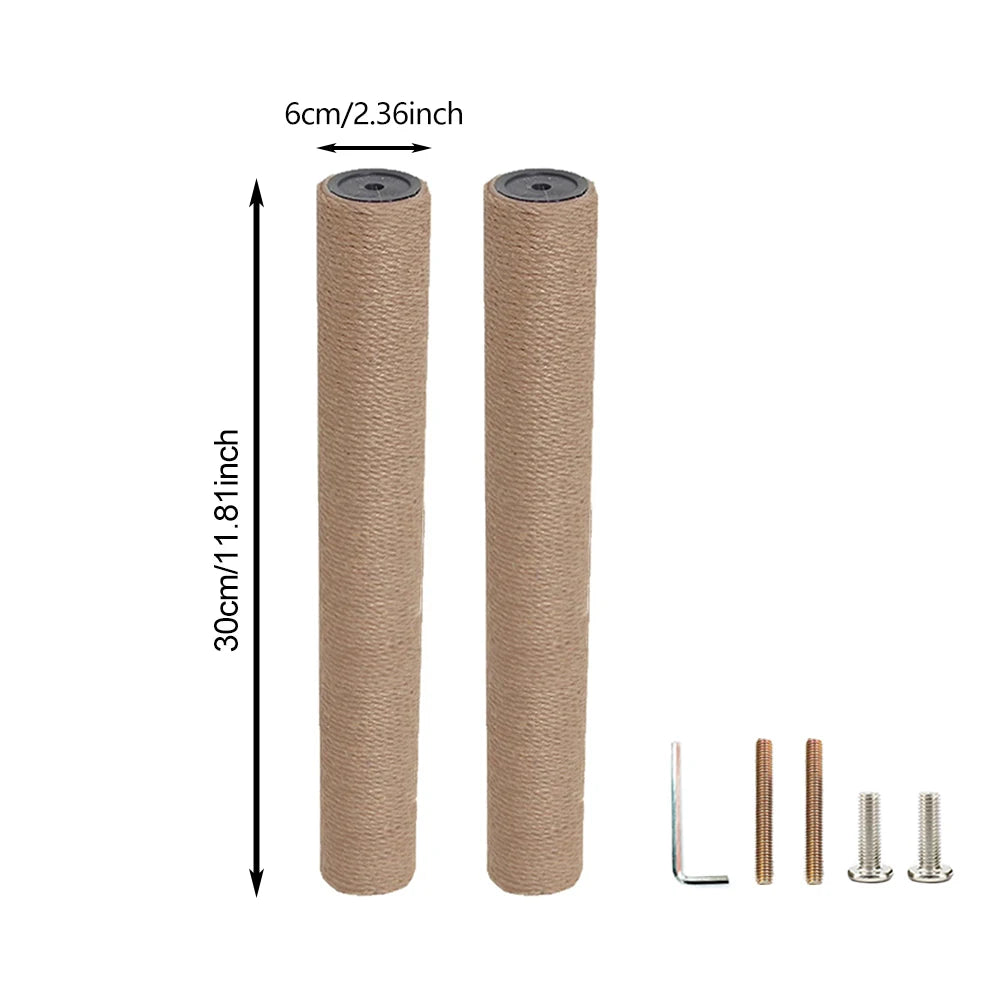 Three replacement sisal scratch posts for cat trees and climbing frames shown with dimensions.