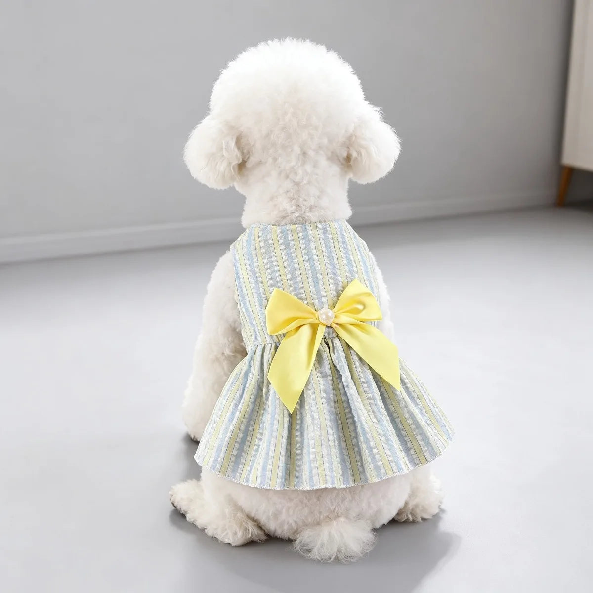 Striped Bow Pet Dress with Elastic Waistband