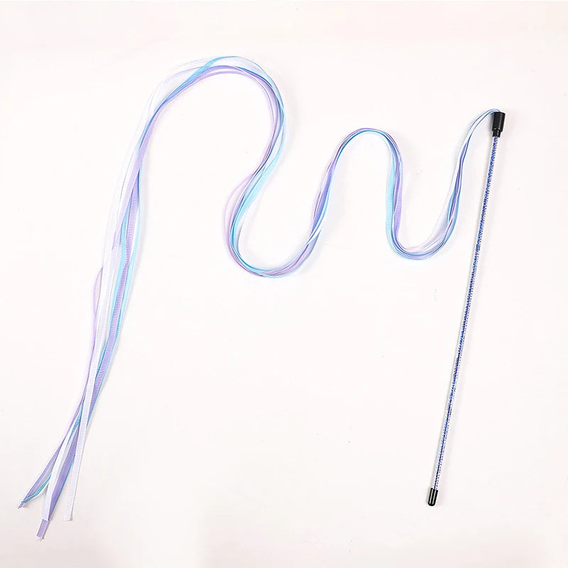 Interactive Cat Teaser Rod Toy with Satin Ribbon