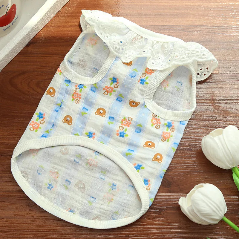 Lace Collar Dog Vest with D-Ring Summer Pet Shirt