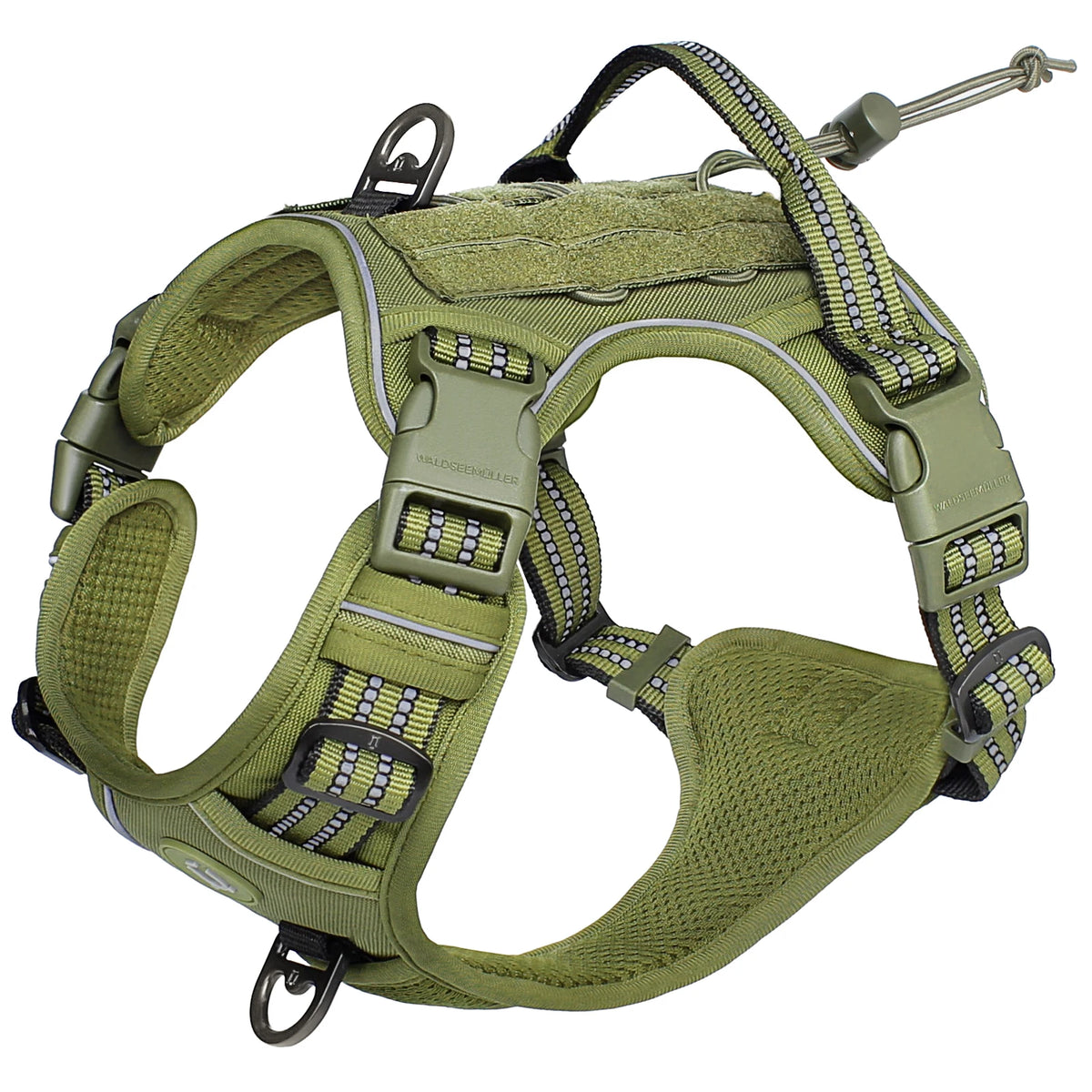 Olivgrünes taktisches Hundehaltes mit reflektierender Gurte und MOLLE-Anhängern