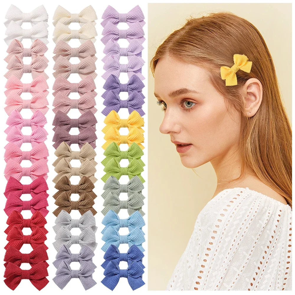 Cute Solid Ribbon Hair Bow Clips (Set of 10)