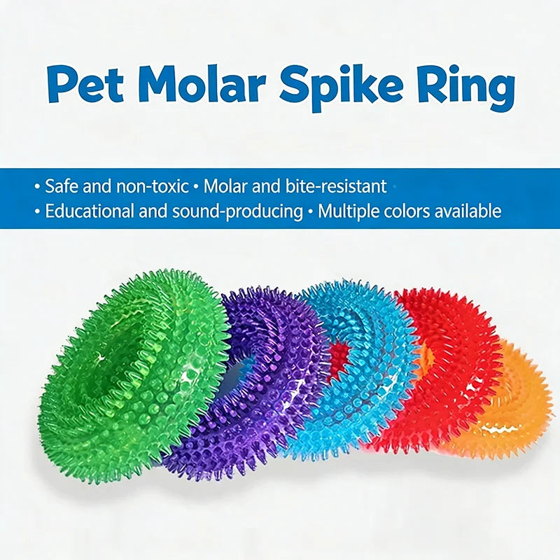 Bite-Resistant Squeaky Dog Chew Toy with Spiky Teething Ring