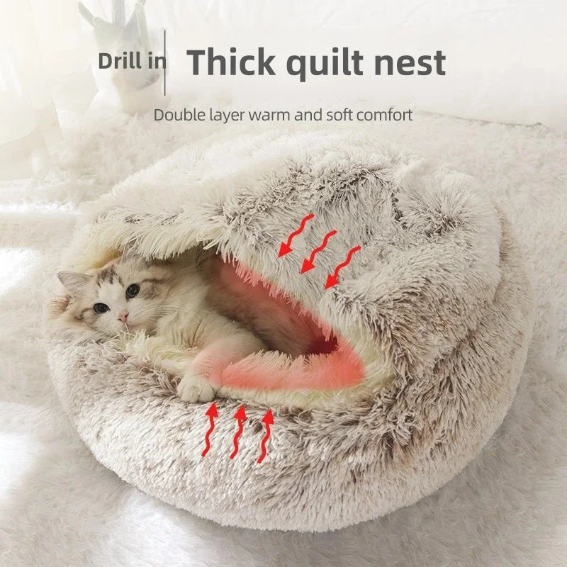 Lit Semi-Ouvert en Peluche pour Chats et Chiens