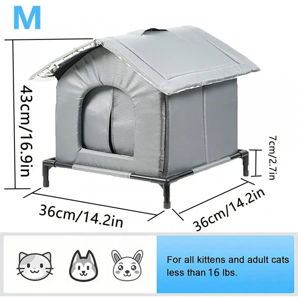 Outdoor Cat House with Heated Insulation and Raised Waterproof Base