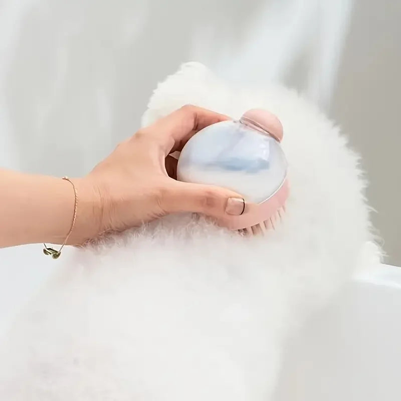 Pet Bath Brush with Soap Dispenser & Silicone Bristles