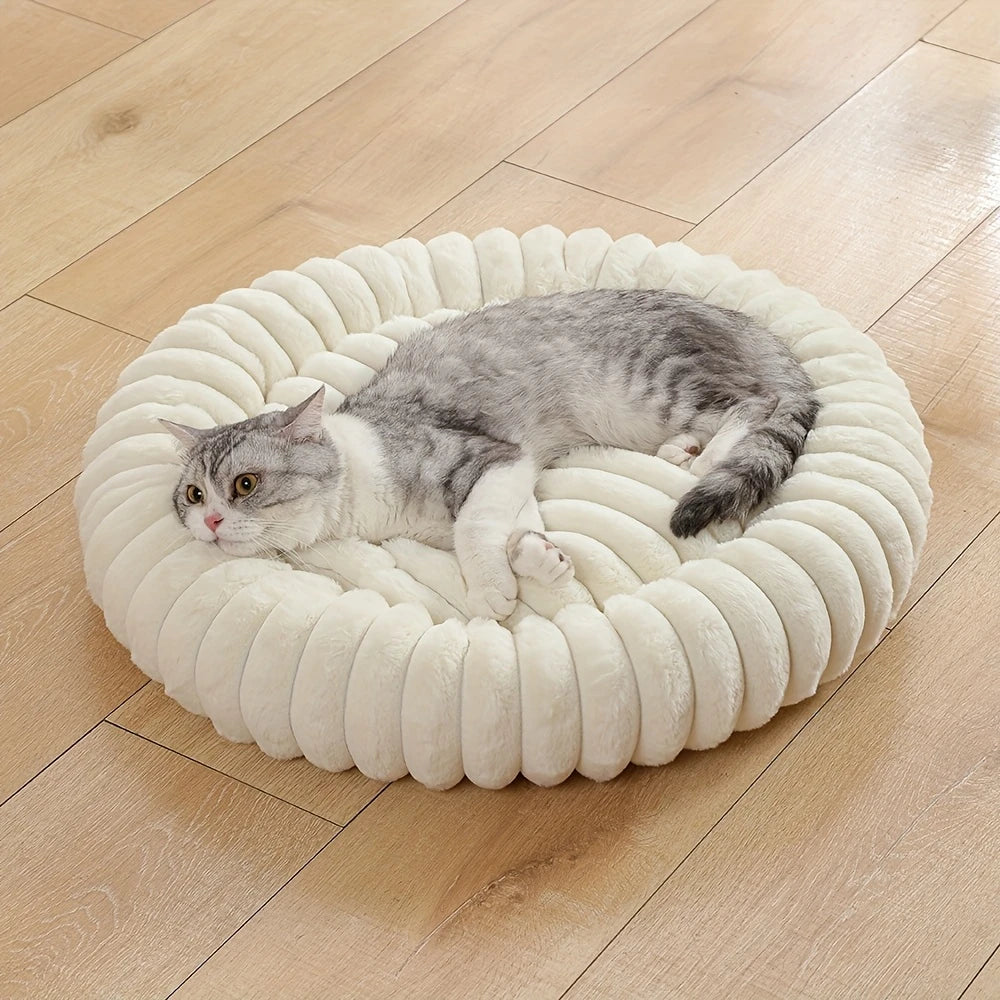 Round Donut Cat Bed - Ultra Soft Plush Pet Nest for Small Dogs and Cats