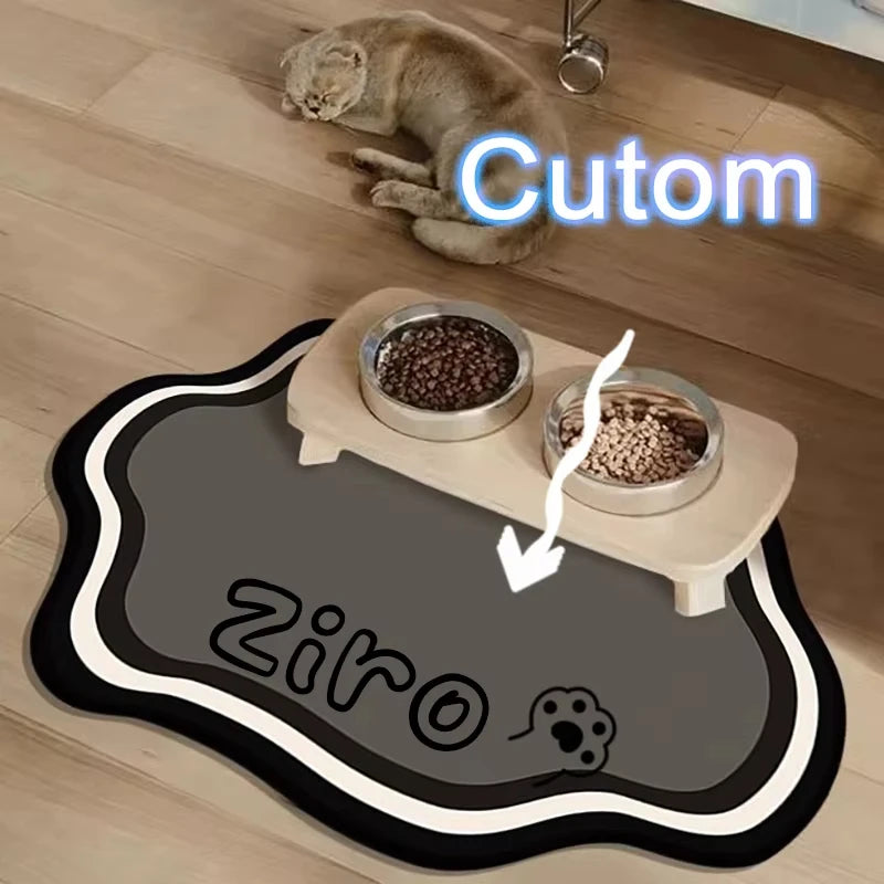 A pet feeding mat with a non-slip base features a bowl of food and the word Ziro on it.