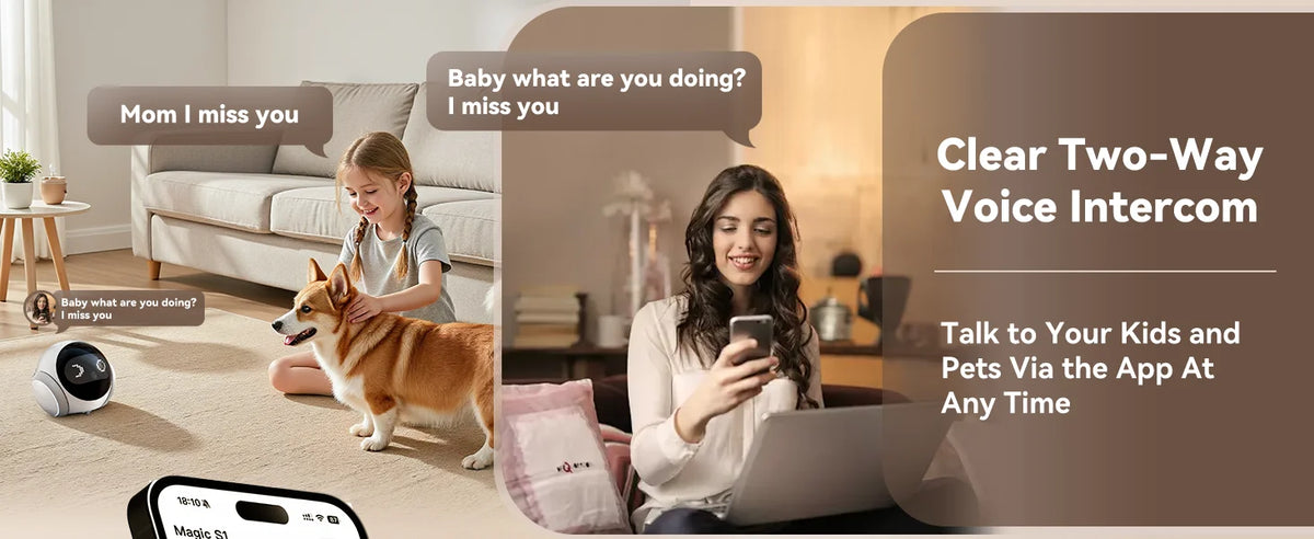 Smart Pet Robot Camera with 360° Movement and Two-Way Audio