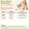 Size chart showing snout circumference measurements for small and short-snout dog breeds like Toy Poodles and Jack Russell Te