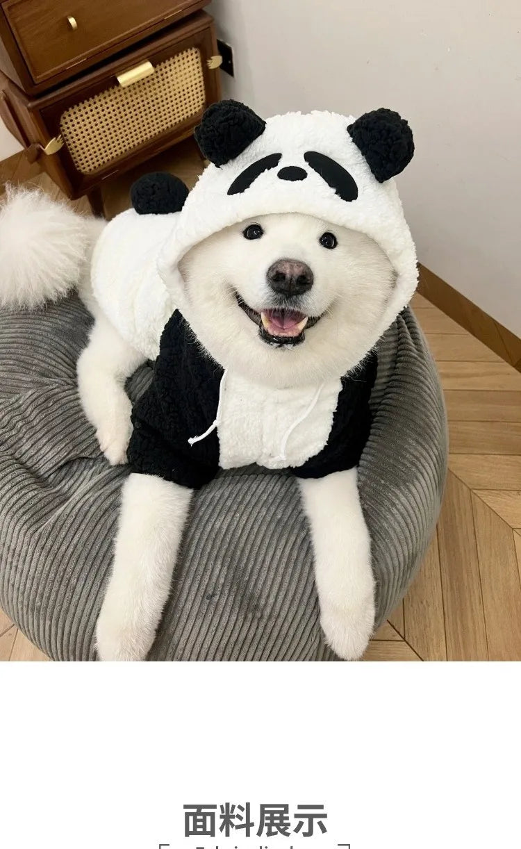 Panda Design Hooded Fleece Dog Coat – Warm Winter Jumpsuit for Small & Medium Breeds
