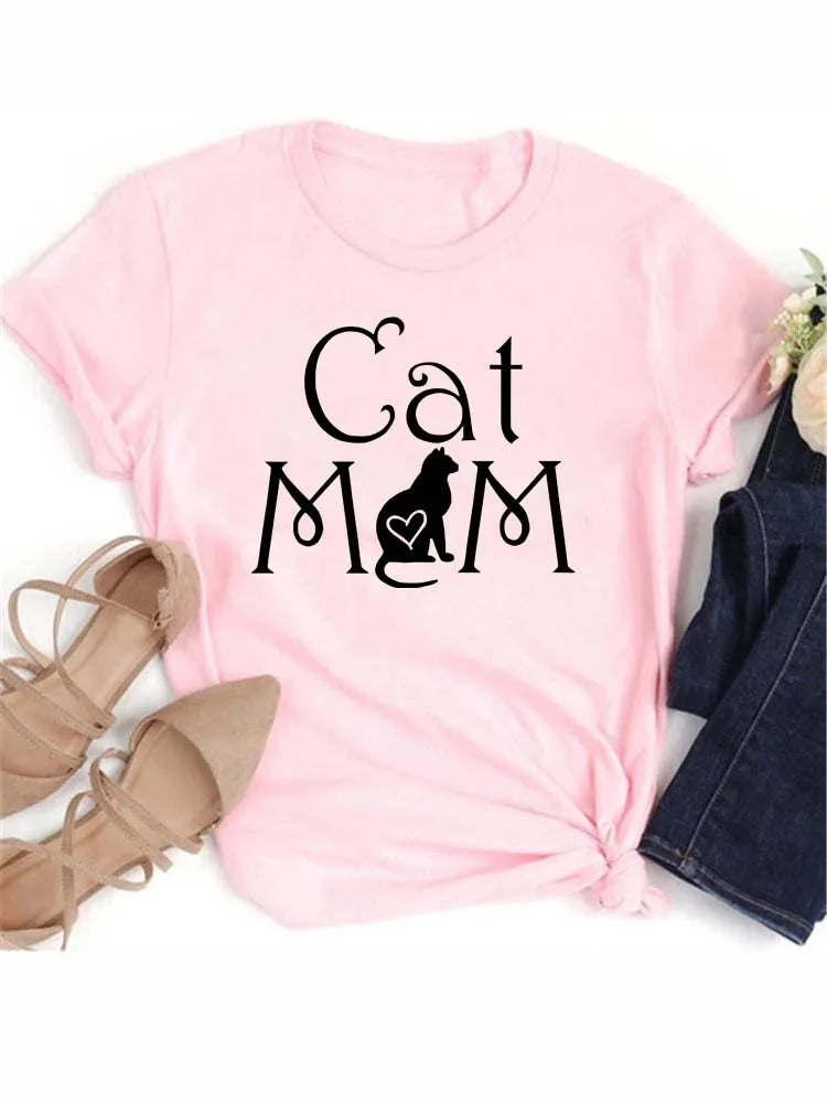 Women Kawaii Cats Print Summer Cartoon T Shirt