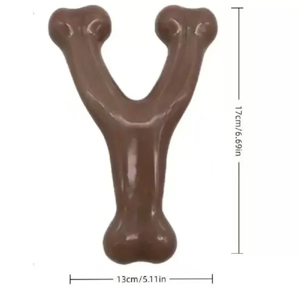 Brauchiges Y-förmiges Nylon-Kaugummi für Hunde, gezeigt mit Maßen.