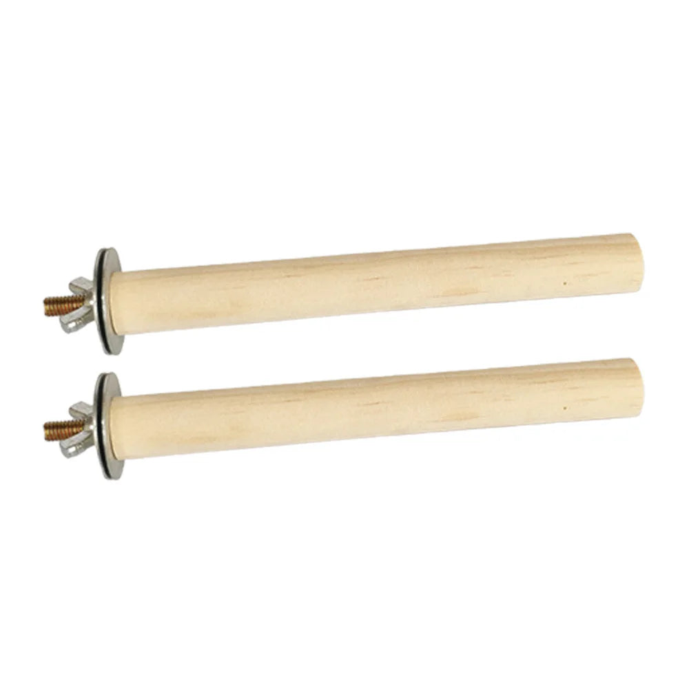 Natural wood hanging perch for parrots with metal mounting hardware