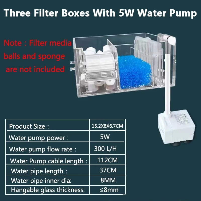 Filtre Cascade pour Aquarium à Fixer au Mur avec Pompe