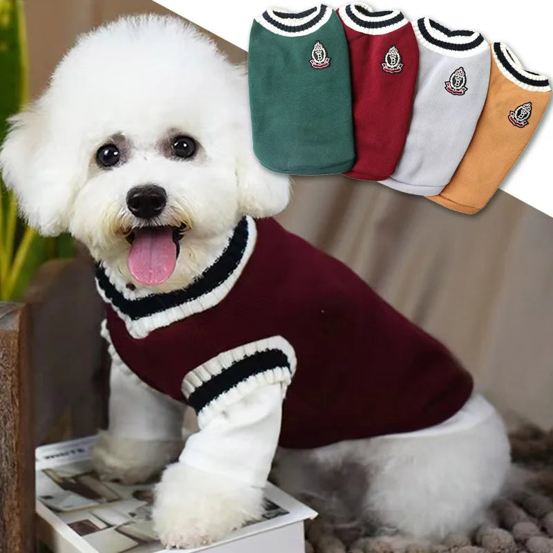 Classic V-Neck Knit Dog Sweater for Fall & Winter