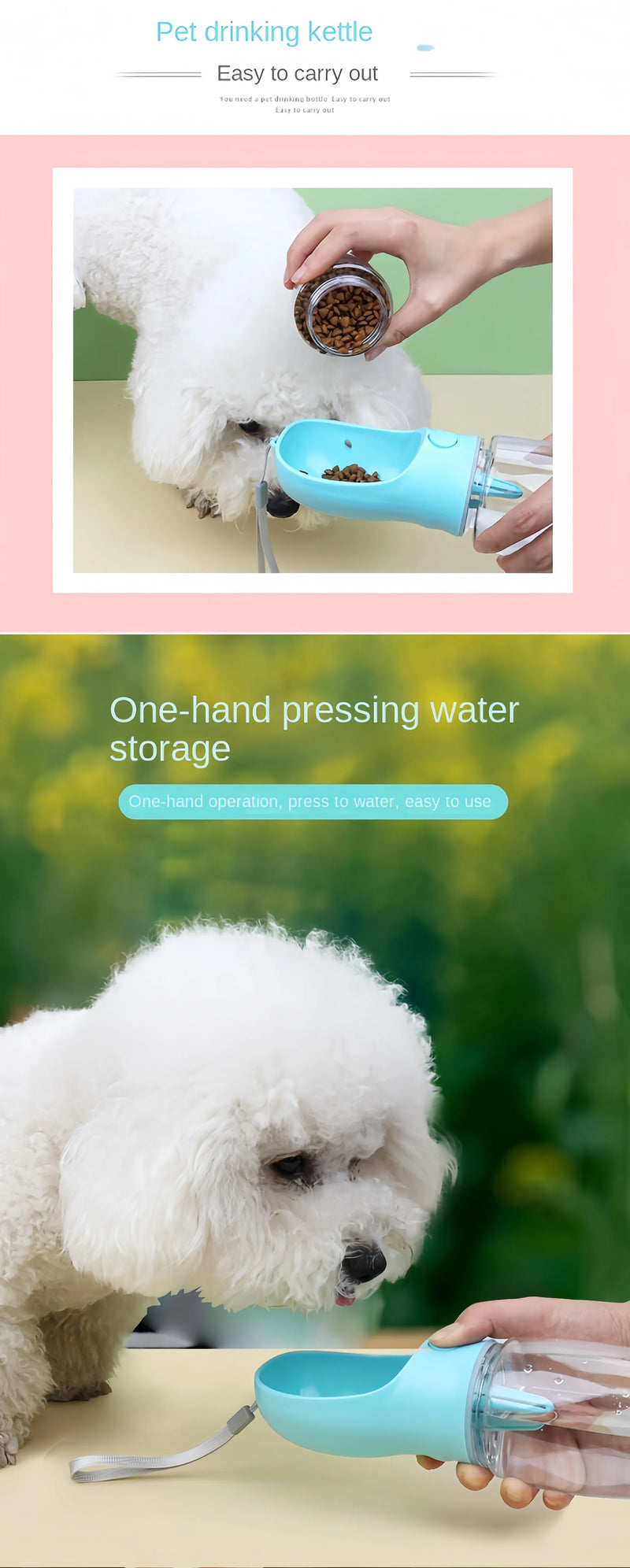 Bouteille d'eau portable pour animaux avec rangement pour nourriture