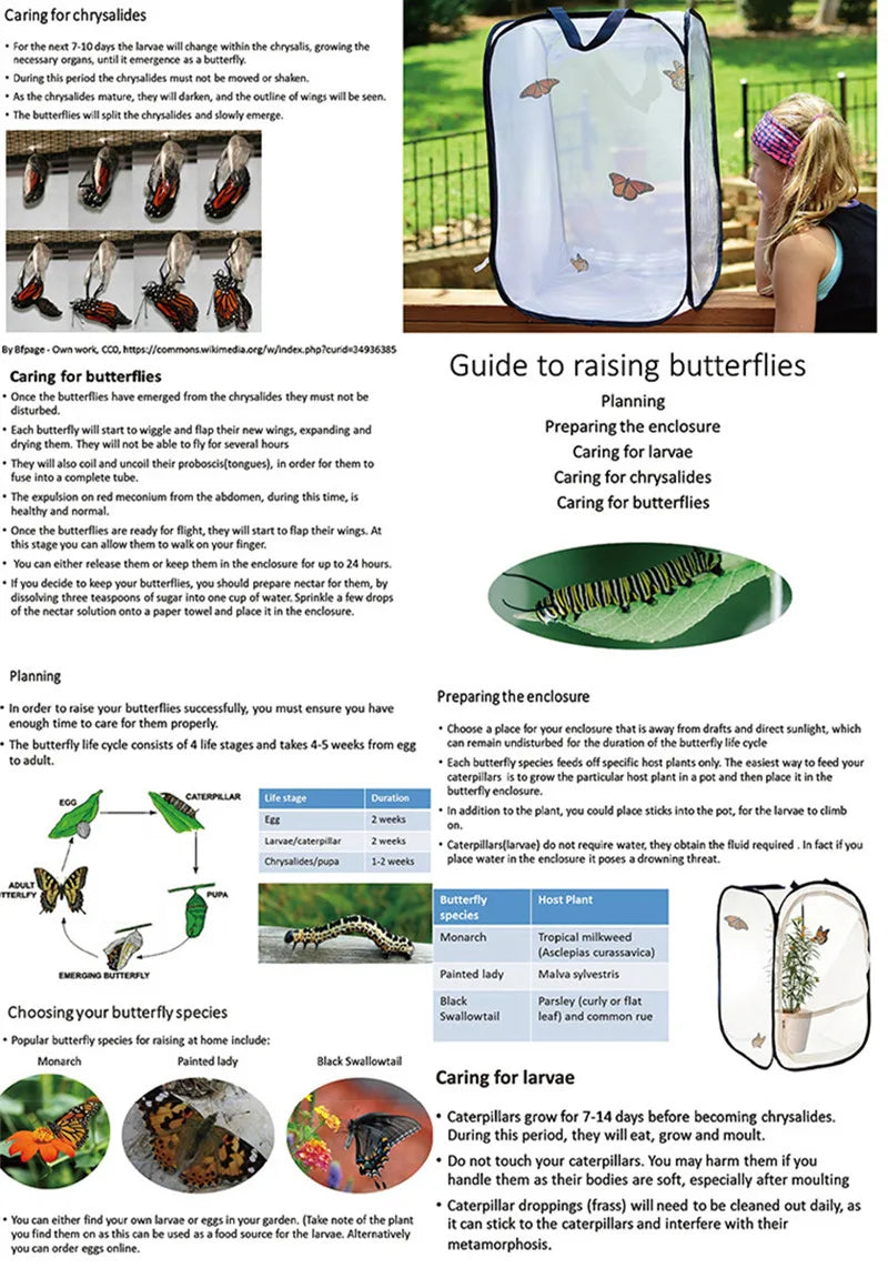 قفص حشرات قابل للطي موئل شبكي لتربية الفراشات