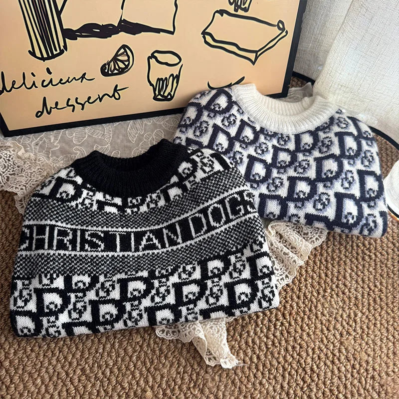 Knitted Cotton Dog Sweater with Letter Pattern