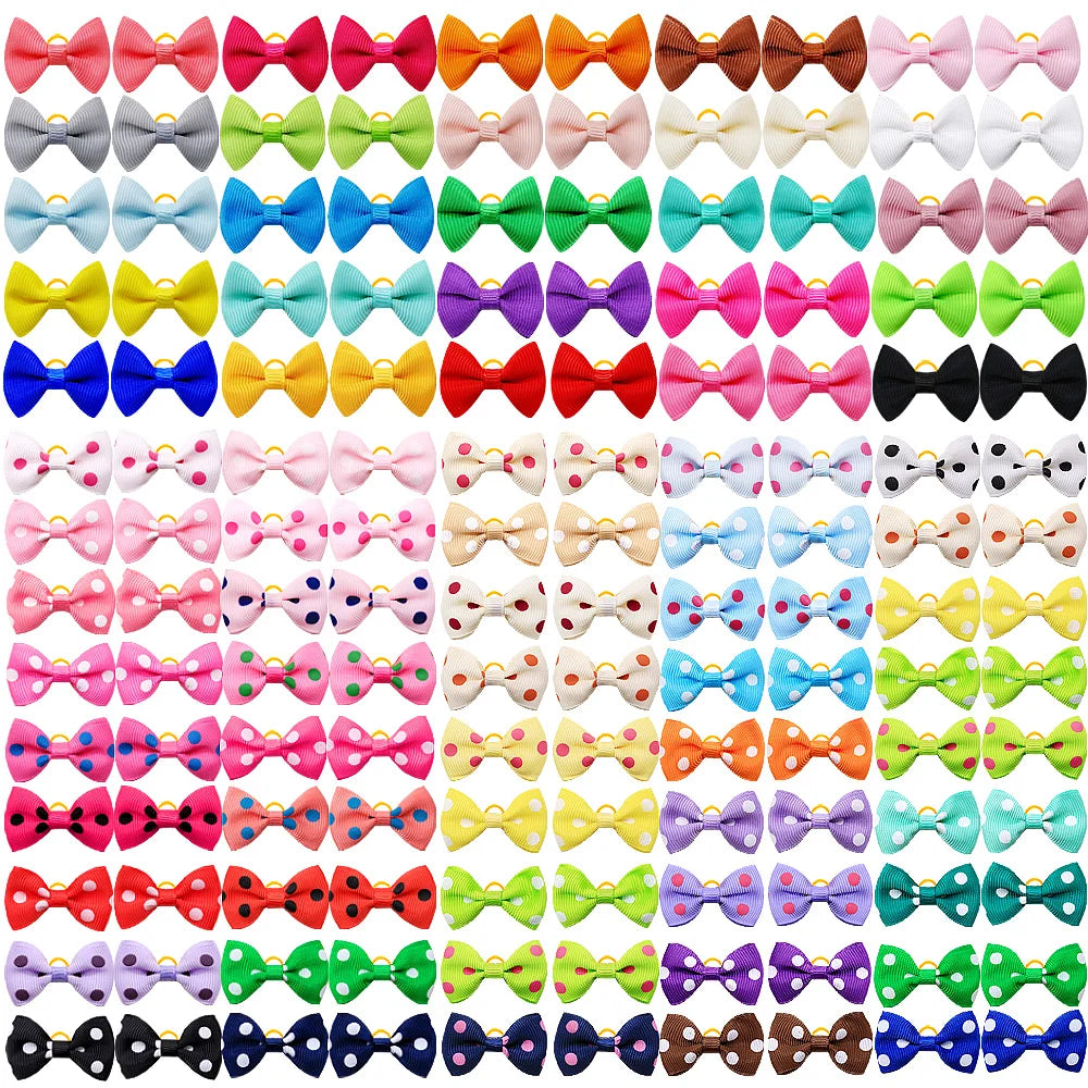 Handmade Dog Bows with Rubber Bands - Polka Dot & Solid Styles