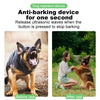 A dog is shown before and after using an anti-barking device that releases ultrasonic waves.