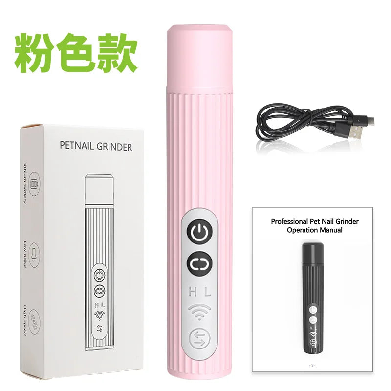 Griffeuse électrique rose pour ongles d'animaux avec bouton d'alimentation et manuel de soins