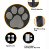 A black pet safety mesh gate featuring an elastic design, fine workmanship, 4 hooks, and 6 sturdy and durable tubes.