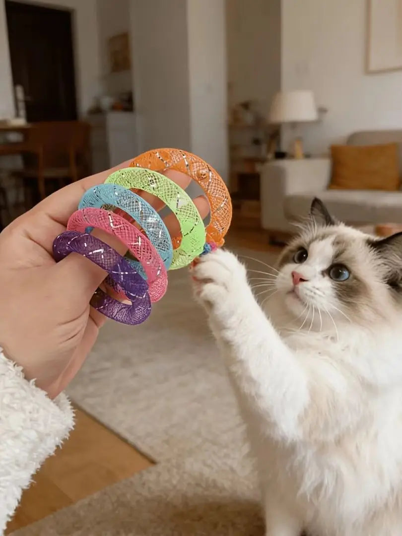 Soft Mesh Tube Cat Donut Toys with Bell - Interactive Chew & Play Set
