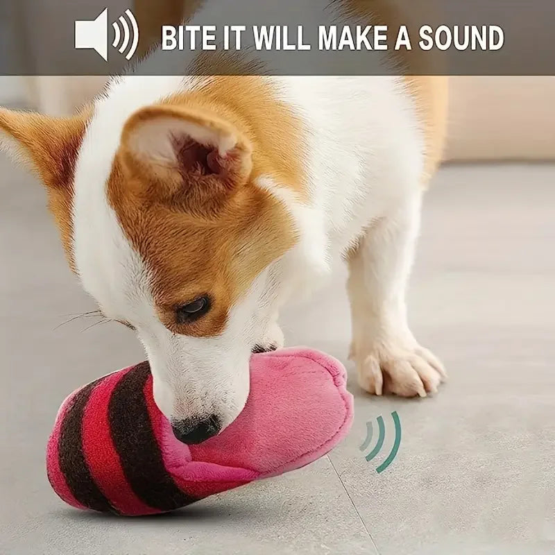 Cartoon Slipper Plush Squeaky Dog Chew Toy