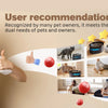 A woman smiles and gives a thumbs up next to various pet owners using an automatic pet water fountain.