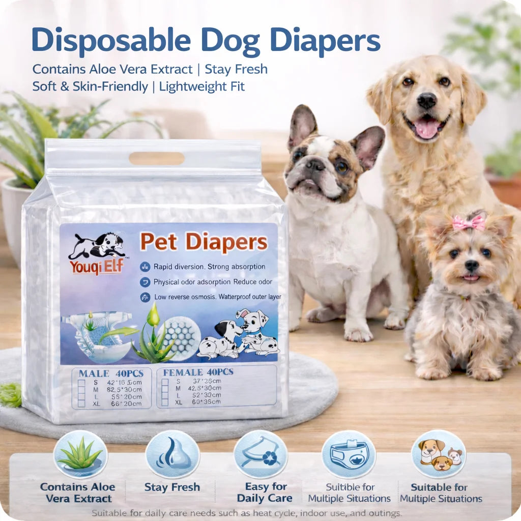 Male Dog Diapers with Aloe Vera Essence – 40 Pack